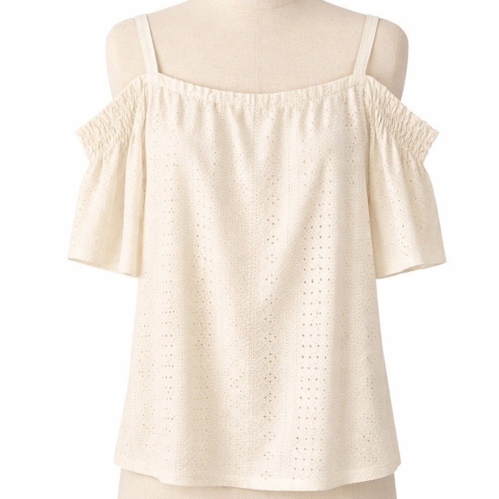 Ivy Ridge Cream  Eyelet Off Shoulder Top Cold Shoulder Summer Blouse XL